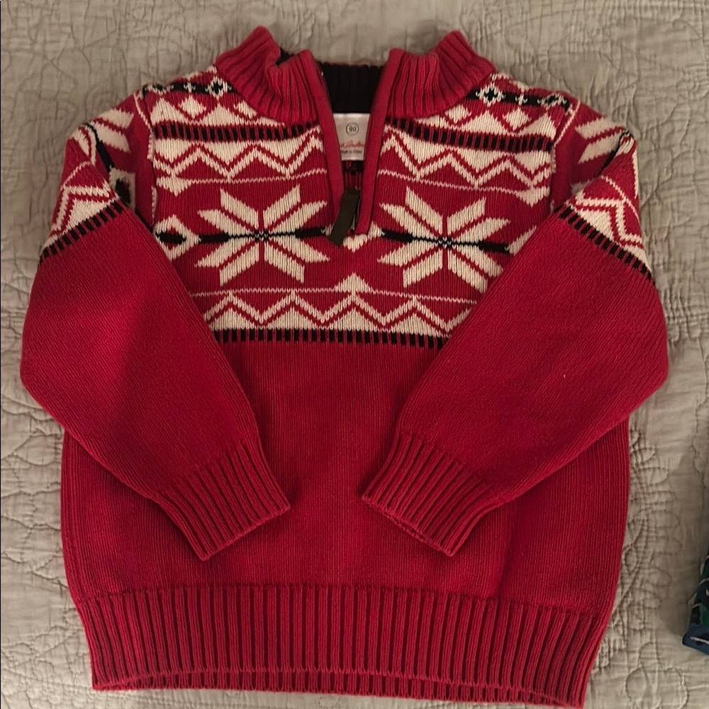 Hanna Andersson Red Nordic Sweater with Snowflake Pattern